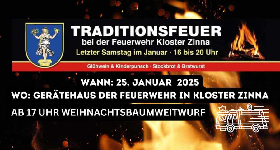 Flyer für das Traditionsfeuer der Freiwilligen Feuerwehr Kloster Zinna.